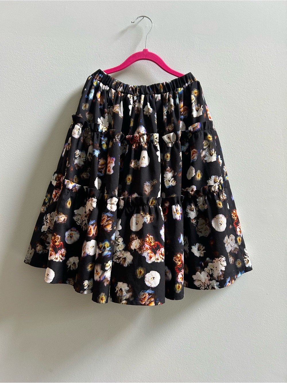 Christina Rohde Girls’ Black Floral Tiered Midi Skirt, Size 8